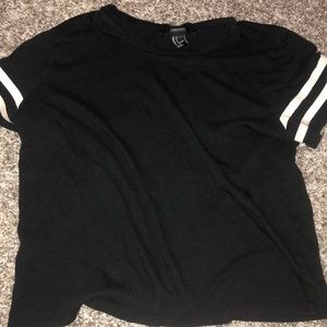 black crop top with 2 white lines on shoulders